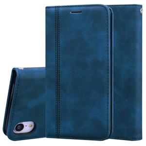 huismerk Voor iPhone XR Frosted Business Magnetic Horizontal Flip PU Leather Case met Holder & Card Slot & Lanyard(Blauw)