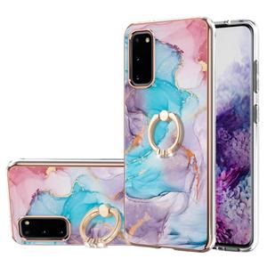 huismerk Voor Samsung Galaxy S20 Electroplating Pattern IMD TPU Shockproof Case met Rhinestone Ring Holder (Milky Way Blue Marble)