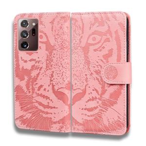 huismerk Voor Samsung Galaxy Note 20 Ultra Tiger Embossing Pattern Horizontale Flip Lederen Case met Holder & Card Slots & Wallet(Pink)