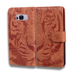 huismerk Voor Samsung Galaxy S8 Tiger Embossing Pattern Horizontale Flip Lederen Case met Holder & Card Slots & Wallet(Brown)