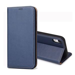 huismerk Dermis textuur PU horizontale Flip lederen case voor iPhone XR met houder & kaartsleuven & portemonnee (blauw)