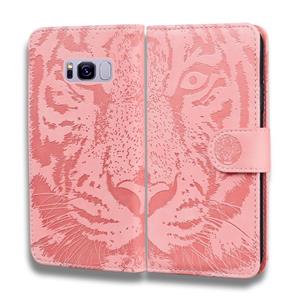 huismerk Voor Samsung Galaxy S8 Tiger Embossing Pattern Horizontale Flip Lederen Case met Holder & Card Slots & Wallet(Pink)