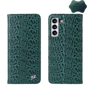 fierreshann Voor Samsung Galaxy S22 5G Fierre Shann Crocodile Texture Magnetic Echt lederen telefoonhoesje