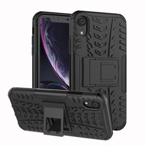 huismerk Tire textuur TPU + PC schokbestendige behuizing voor iPhone XR met houder (zwart)