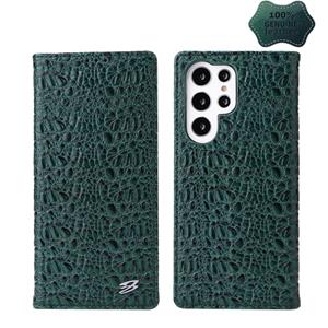 fierreshann Voor Samsung Galaxy S22 Ultra 5G Fierre Shann Crocodile Textuur Magnetisch echt lederen telefoonhoesje