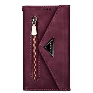 huismerk Voor Samsung Galaxy Note20 Skin Feel Zipper Horizontale Flip Lederen case met Holder & Card Slots & Photo Frame & Lanyard & Long Rope(Wine Red)