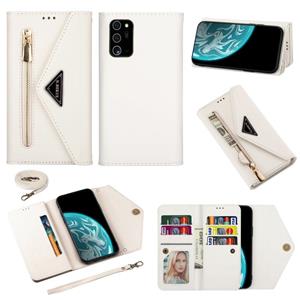 huismerk Voor Samsung Galaxy Note20 Skin Feel Zipper Horizontale Flip Lederen case met Holder & Card Slots & Photo Frame & Lanyard & Long Rope(White)