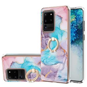 huismerk Voor Samsung Galaxy S20 Ultra Electroplating Pattern IMD TPU Shockproof Case met Rhinestone Ring Holder (Milky Way Blue Marble)