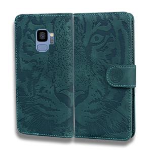 huismerk Voor Samsung Galaxy S9 Tiger Embossing Pattern Horizontale Flip Lederen Case met Holder & Card Slots & Wallet(Groen)