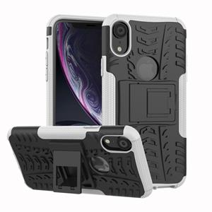 huismerk Tire Texture TPU+PC Shockproof Case for iPhone XR with Holder (White)