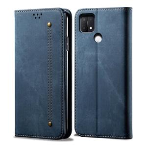 huismerk Voor Oppo A35 / A15 / A15S Denim Texture Casual stijl lederen telefoonhoes