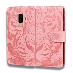 huismerk Voor Samsung Galaxy S9 Plus Tiger Embossing Pattern Horizontale Flip Lederen Case met Holder & Card Slots & Wallet(Pink)