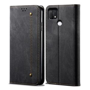 huismerk Voor Oppo A35 / A15 / A15S Denim Texture Casual stijl lederen telefoonhoes