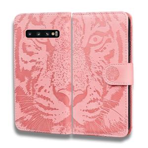 huismerk Voor Samsung Galaxy S10 Tiger Embossing Pattern Horizontale Flip Lederen Case met Holder & Card Slots & Wallet(Pink)