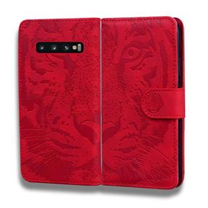 huismerk Voor Samsung Galaxy S10 Tiger Embossing Pattern Horizontale Flip Lederen Case met Holder & Card Slots & Wallet(Red)