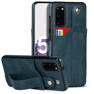 huismerk Voor Samsung Galaxy S20 Crazy Horse Textuur Schokbestendig TPU + PU lederen tas met kaartsleuf & polsbandhouder (Sapphire Blue)