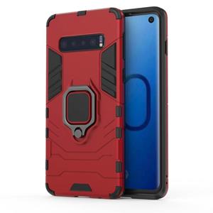 huismerk PC + TPU schokbestendige beschermhoes voor Samsung Galaxy S10 met magnetische ringhouder (rood)