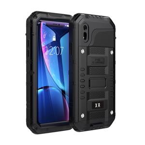 huismerk Waterdichte stof schokbestendige zink legering + siliconen case voor iPhone XR (zwart)