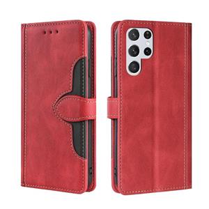 huismerk Voor Samaung Galaxy S22 Ultra 5G Huid Feel Stro Hat Horizontale Flip Leren Case met Houder & Card Slots