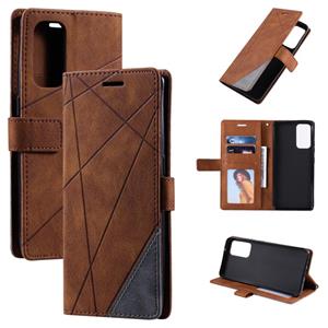 huismerk Voor Oppo Reno6 Pro 5G Huid Feel Splicing Horizontale Flip Leren Case Met Houder & Card Slots & Portemonnee & Photo Frame (Brown)