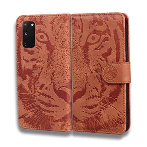 huismerk Voor Samsung Galaxy S20 Tiger Embossing Pattern Horizontale Flip Lederen Case met Holder & Card Slots & Wallet(Brown)