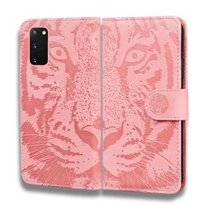 huismerk Voor Samsung Galaxy S20 Tiger Embossing Pattern Horizontale Flip Lederen Case met Holder & Card Slots & Wallet(Pink)