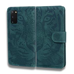 huismerk Voor Samsung Galaxy S20 Tiger Embossing Pattern Horizontale Flip Lederen Case met Holder & Card Slots & Wallet(Groen)