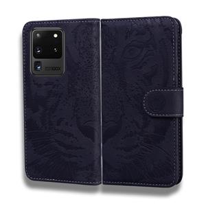 huismerk Voor Samsung Galaxy S20 Ultra Tiger Embossing Pattern Horizontale Flip Lederen Case met Holder & Card Slots & Wallet(Zwart)