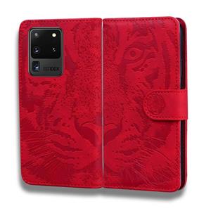 huismerk Voor Samsung Galaxy S20 Ultra Tiger Embossing Pattern Horizontale Flip Lederen Case met Holder & Card Slots & Wallet(Red)