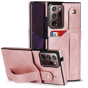 huismerk Voor Samsung Galaxy Note20 Ultra Crazy Horse Texture Shockproof TPU + PU lederen hoesje met kaartsleuf en polsbandhouder (roségoud)