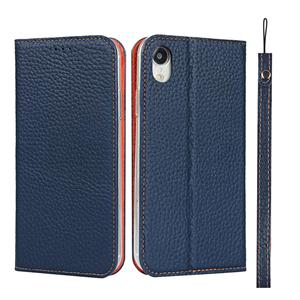 huismerk Litchi Textuur Horizontale Flip Top Laag Koeienhuid Lederen Case met Houder & Kaart Slots & Portemonnee & Strap & Wire Winder voor iPhone XR (Donkerbl