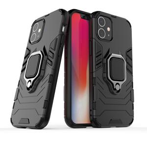 huismerk Voor iPhone 12 Schokbestendige PC + TPU beschermhoes met magnetische ringhouder(zwart)