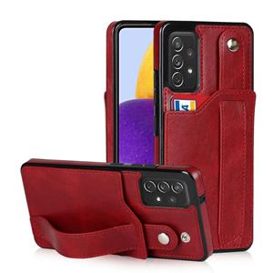 huismerk Voor Samsung Galaxy A72 5G / 4G Crazy Horse Textuur Schokbestendig TPU + PU-lederen tas met kaartsleuf & polsbandhouder