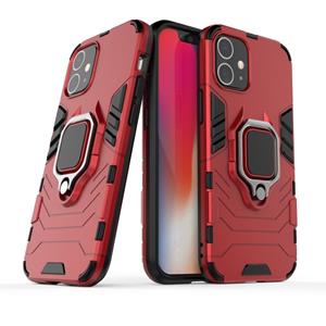 huismerk Voor iPhone 12 Schokbestendige PC + TPU beschermhoes met magnetische ringhouder(rood)