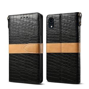 huismerk Splicing kleur krokodil textuur PU horizontale Flip lederen case voor de iPhone XR met portemonnee & houder & card slots & Lanyard (zwart)