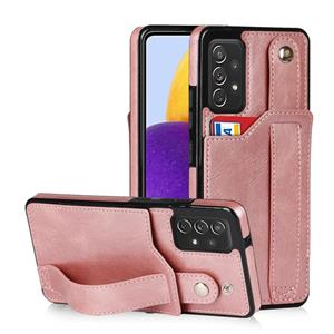 huismerk Voor Samsung Galaxy A72 5G / 4G Crazy Horse Texture Schokbestendig TPU + PU Lederen Case met Kaart Slot & Polsriem Houder (Rose Gold)