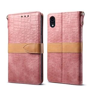 huismerk Splicing kleur krokodil textuur PU horizontale Flip lederen case voor iPhone XR met portemonnee & houder & kaartsleuven & Lanyard (roze)