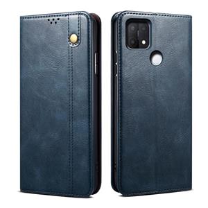 huismerk Voor Oppo A35 / A15 / A15S Eenvoudige Wax Crazy Horse Texture Horizontale Flip Leren Telefoonhoesje Met Kaart Slots & Houder (Navy Blue)