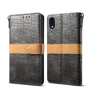 huismerk Splicing kleur krokodil textuur PU horizontale Flip lederen case voor iPhone XR met portemonnee & houder & kaartsleuven & Lanyard (grijs)