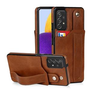 huismerk Voor Samsung Galaxy A72 5G / 4G Crazy Horse Textuur Schokbestendig TPU + PU-lederen tas met kaartsleuf & polsbandhouder