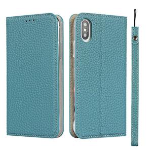 huismerk Litchi Textuur Horizontale Flip Top Laag Koeienhuid Lederen Case met Houder & Kaart Slots & Portemonnee & Strap & Wire Winder voor iPhone XS MAX (Sky