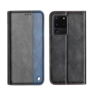 huismerk Voor Galaxy S20 Ultra Business Solid Color Stitching Horizontale Flip Lederen Behuizing met Houder & Card Slots(Blauw)