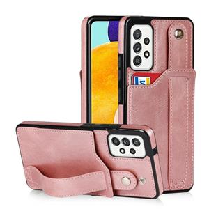 huismerk Voor Samsung Galaxy A52 5G / 4G Crazy Horse Textuur Schokbestendig TPU + PU Lederen Case met Kaart Slot & Polsriem Houder (Rose Gold)