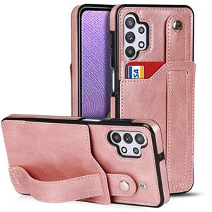 huismerk Voor Samsung Galaxy A32 5G Crazy Horse Texture Shockproof TPU + PU lederen hoesje met kaartsleuf en polsbandhouder (roségoud)