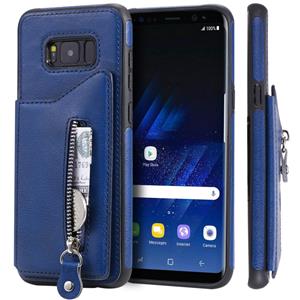 huismerk Voor Galaxy S8 plus effen kleur dubbele gesp rits schokbestendige beschermende case (blauw)