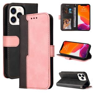 huismerk Business Stitching-Color Horizontal Flip PU Leather Case with Holder & Card Slots & Photo Frame For iPhone 13 Pro Max (Pink)