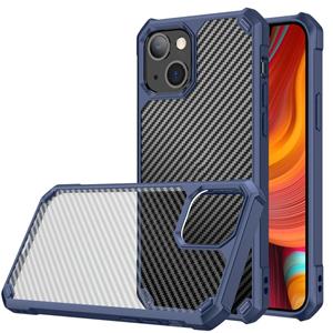 huismerk Carbon Fiber acryl schokbestendig beschermhoesje voor iPhone 13 (blauw)