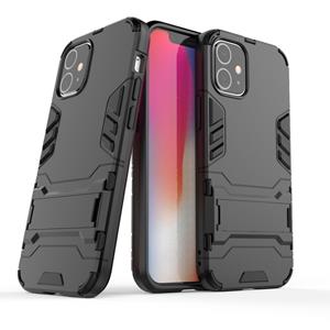 huismerk Voor iPhone 12 PC + TPU Schokbestendige beschermhoes met onzichtbare houder(Zwart)