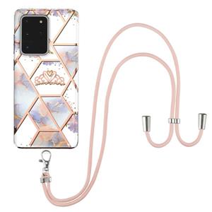 huismerk Voor Samsung Galaxy S20 Ultra Electroplating Splicing Marble Flower Pattern TPU Shockproof Case met Lanyard (Imperial Crown)