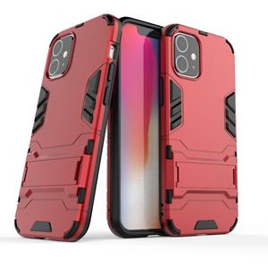 huismerk Voor iPhone 12 PC + TPU Schokbestendige beschermhoes met onzichtbare houder(rood)